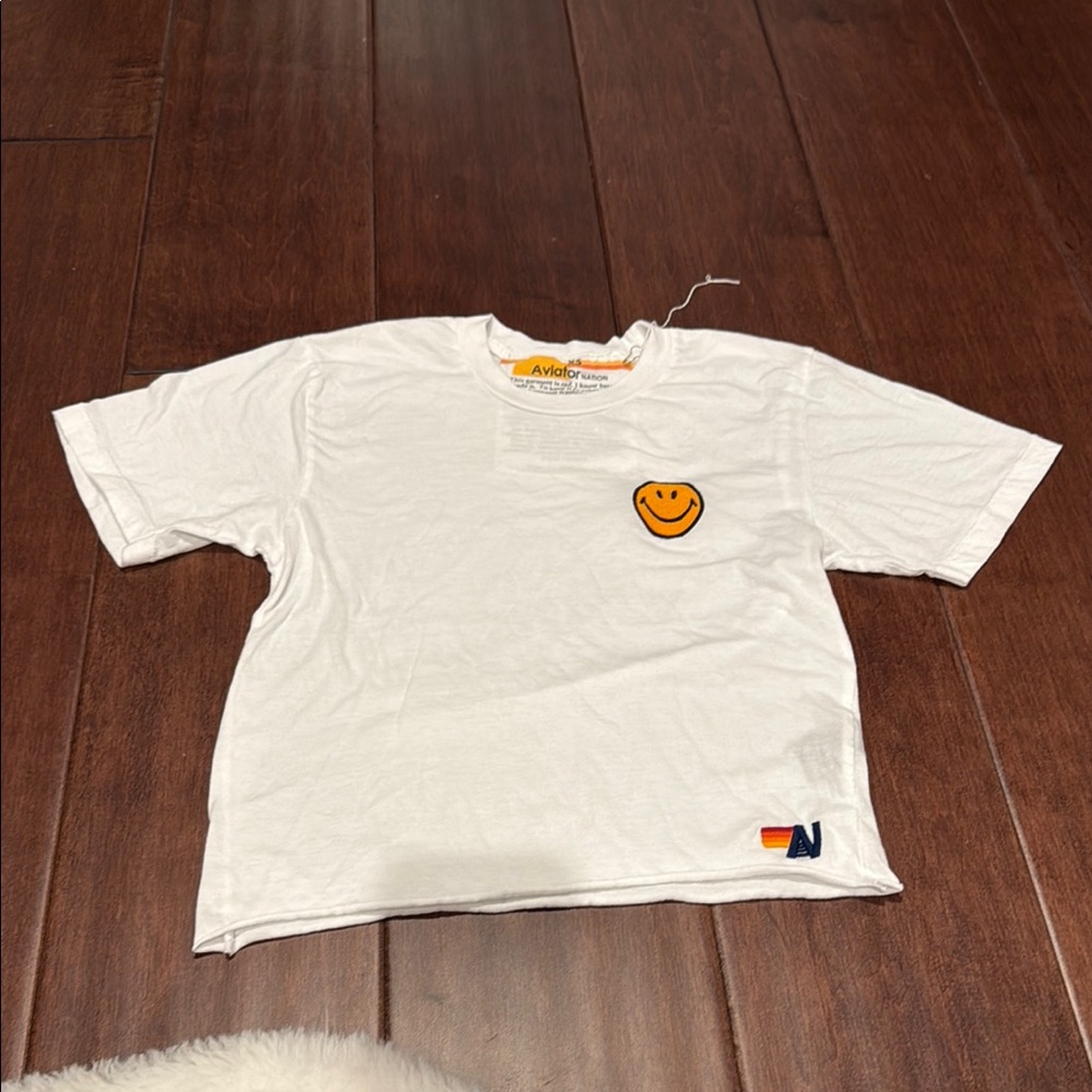 Aviator Nation White Tee with Smiley and Logo